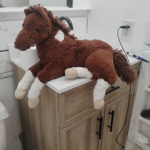 MTY International 20" Pony Horse Lying Down Brown White Plush Stuffed Animal...